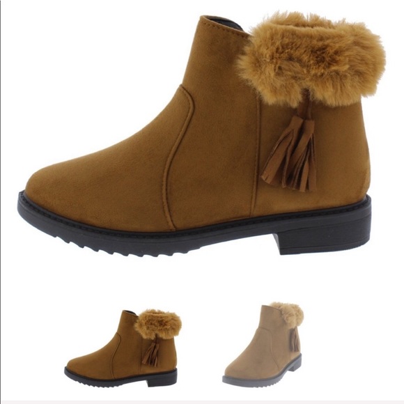 VEGAN fur Camel Fringe Lug Sole Ankle Boot 👢 - Picture 7 of 7